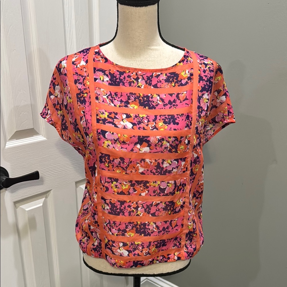 LOFT Vibrant Floral Blouse - Pink and Orange